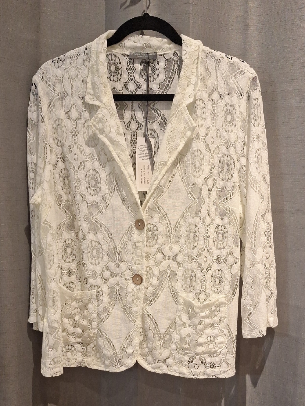 Piazza Del Tempio Lace Button-Front Blazer Jacket in Ivory Size L